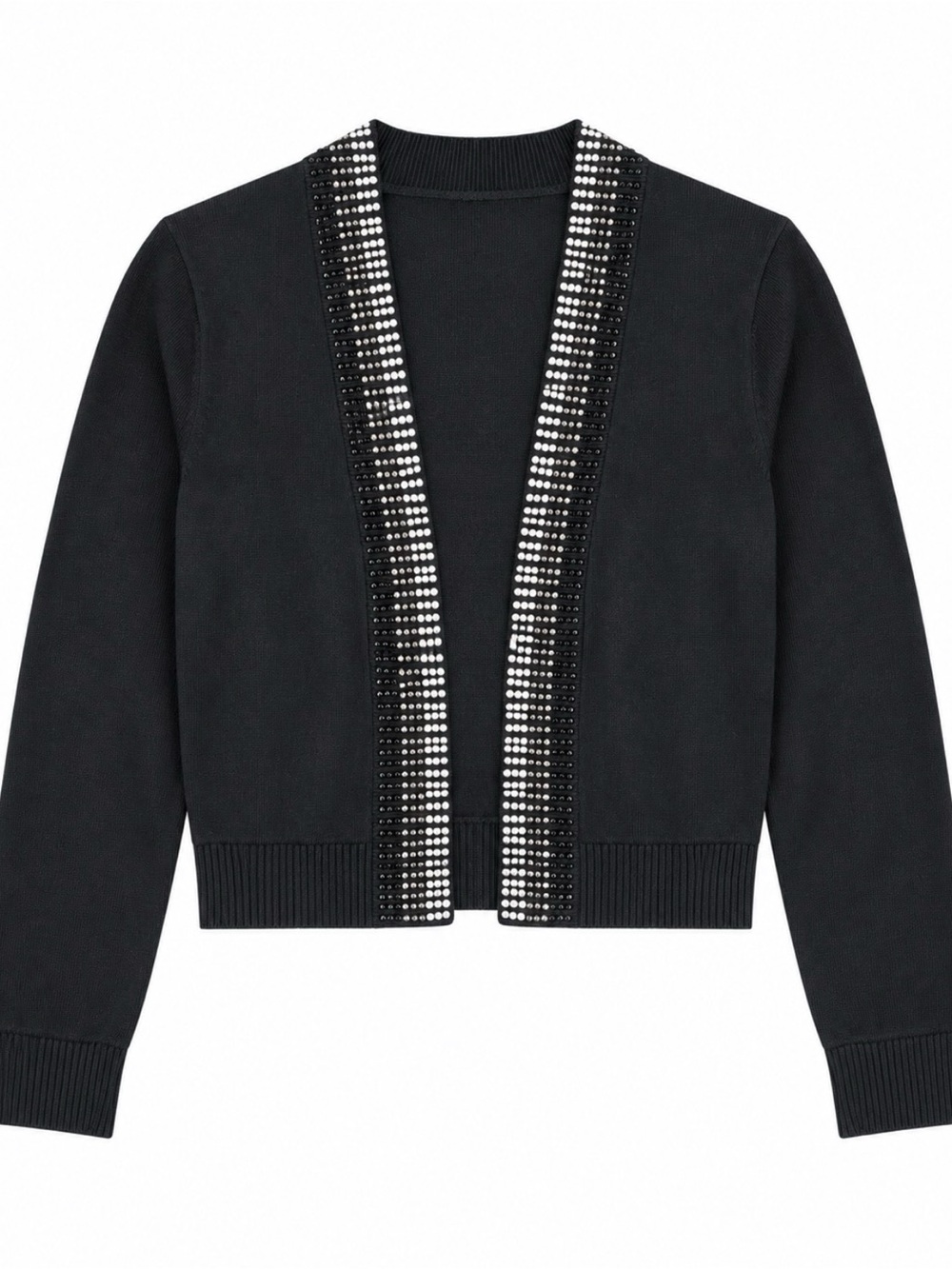 Calvin Klein S Black Rhinestone Embellished Cropped Open Front Cardigan